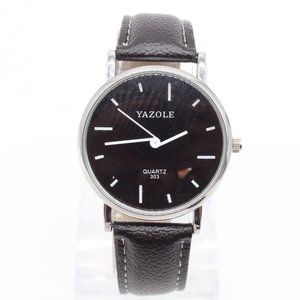 Yazole Watch Mens Silver Tone Steinless Steel Quartz Classic Black Leather Band